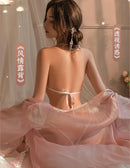 Vestido de quimono bordado feminino, Hanfu Cosplay Costume, Lingerie Sexy, Top Panty Set, peça de papel exótica, perspectiva pijamas