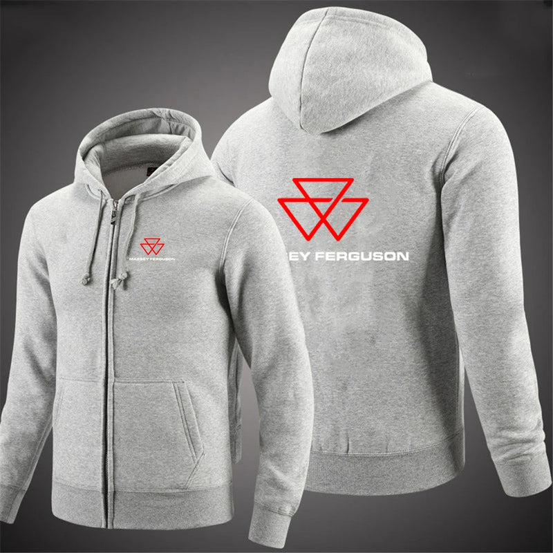 2025 Spring Autumn Men's Massey Ferguson Logo Print Pullover Hooded Hoodies Windproof Zipper Coat High Street Fashion Jacket