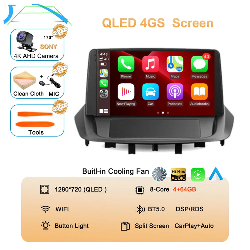 Android 14 For Renault Fluence 1 2009 - 2017 Multimedia Monitor Carplay Auto WIFI Navigation Player Video Stereo GPS Radio QLED