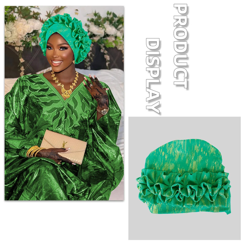 Africano babados cabeça envolve gorro ouro carimbo tecido turbante boné para mulheres nigeria festa de casamento headtie