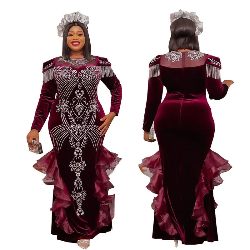 Spring Autumn African Women Long Sleeve O-neck Long Dress Dashiki African Clothes Maxi Dresses African Dresses for Women