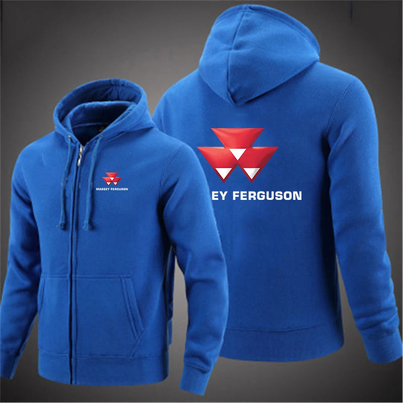 2025 Spring Autumn Men's Massey Ferguson Logo Print Pullover Hooded Hoodies Windproof Zipper Coat High Street Fashion Jacket