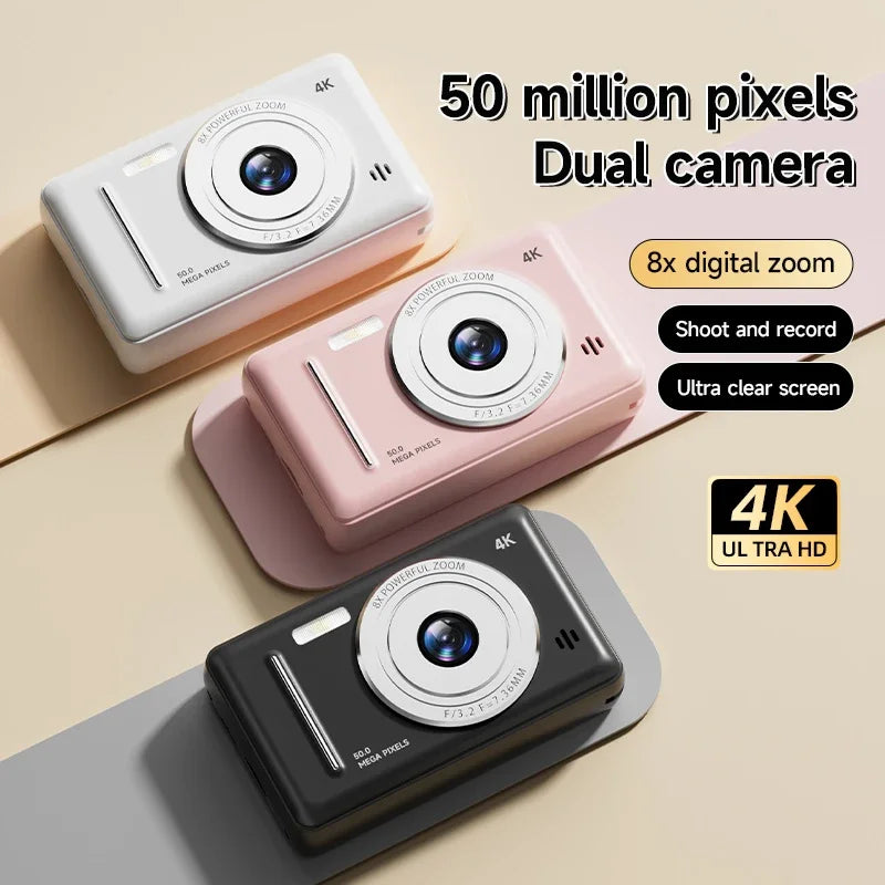 Câmera digital 4k 5000w pixel retrô ccd cartão portátil câmera de nível de entrada câmera dupla flash 50 milhões de pixels foco automático