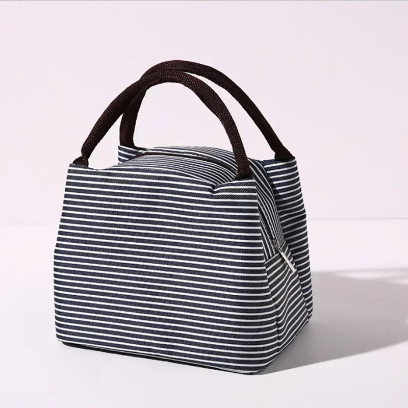 Fashion Stripe Insulated Lunch Bags Waterproof Picnic Foods Storage Container Handbag Women's Kids Thermal Lunch Box Cooler Bags