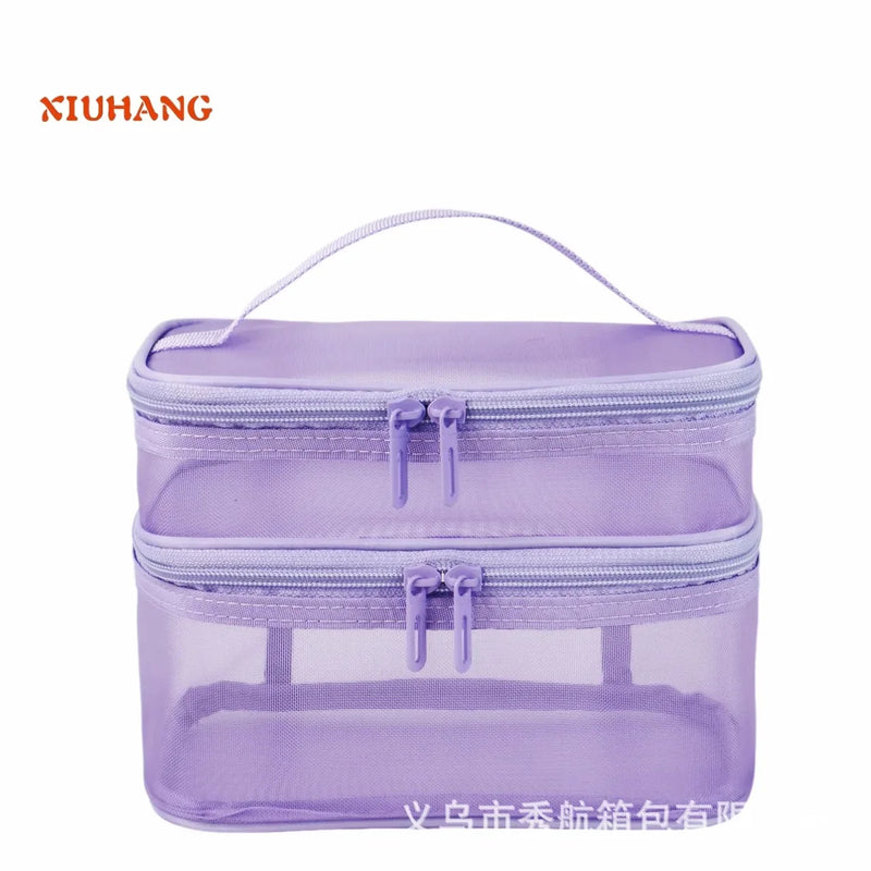 Women's Transparent Mesh Travel Cosmetic Bag Makeup and Toiletries Kit Storage Bag Make Up Organizer Bag