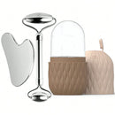 Rolo facial de gelo e conjunto de ferramentas gua sha de aço inoxidável, massageador facial rolo de gelo ferramenta de cuidados com a pele conjunto de beleza ferramenta de contorno de levantamento