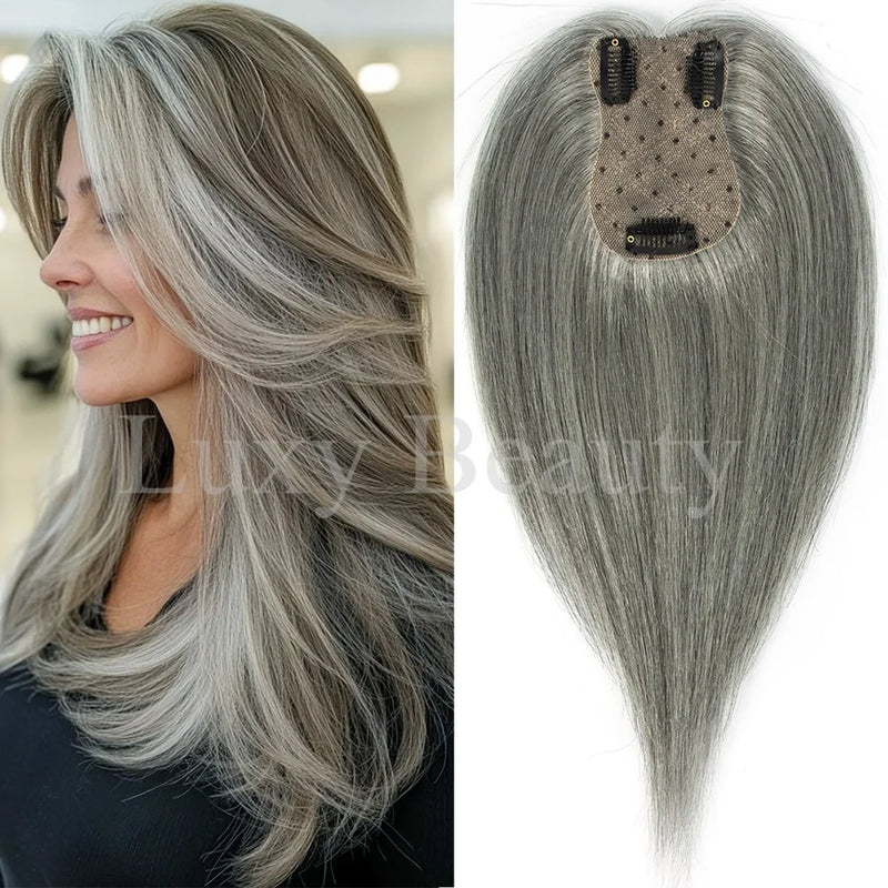 Topper de cabelo humano cinza para mulheres 100% grampo de cabelo humano em postiços natural preto loiro marrom grampo de cabelo em topper cabelo