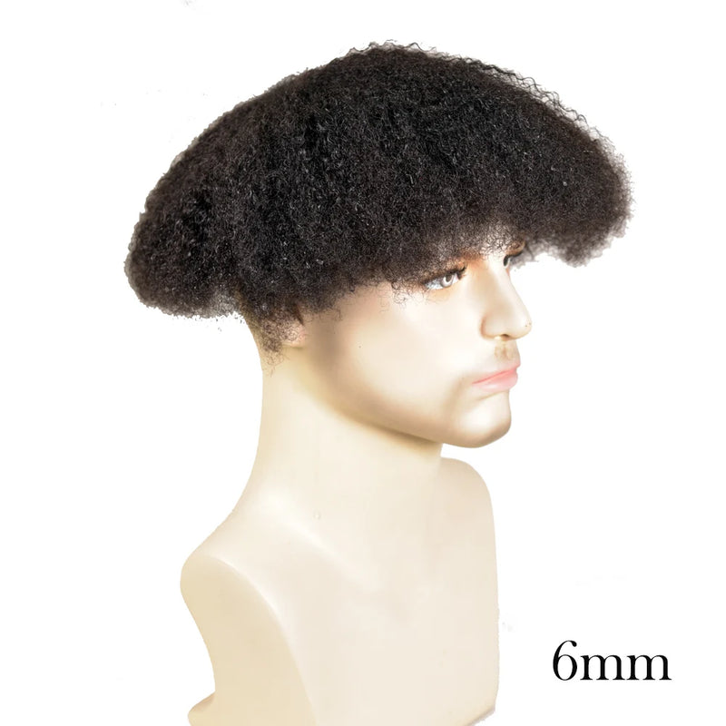 10x8 Inch Full French Lace Afro Curly Topee for Men Human Hair Prosthesis 6mm Wave Black African Men's Wig Replacement System