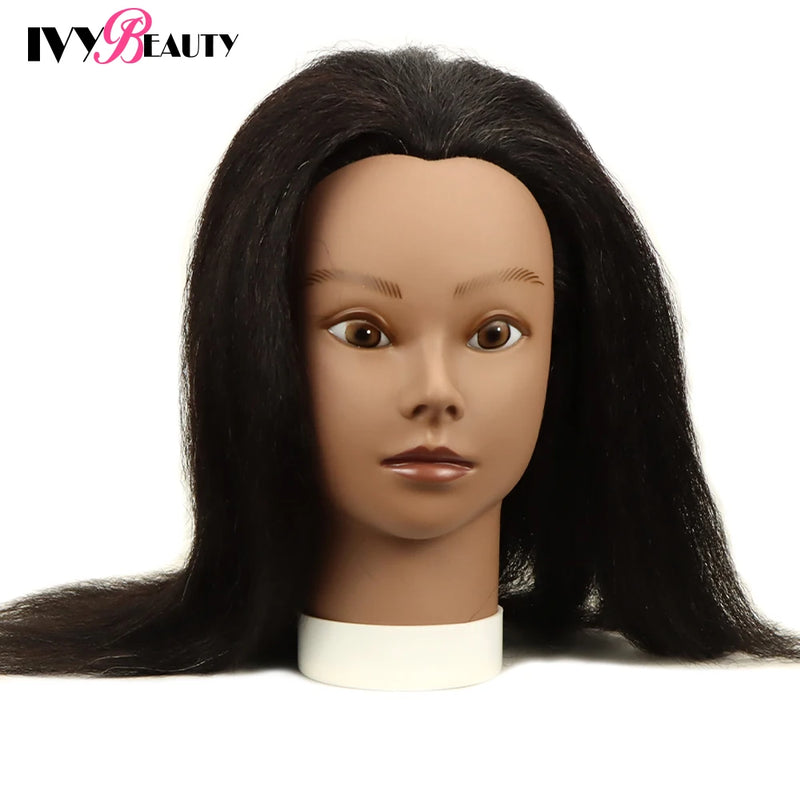 African American Mannequin Head With 100% Real Human Hair 16inch Hairdresser Training Manikin Head For Practice Styling Braiding