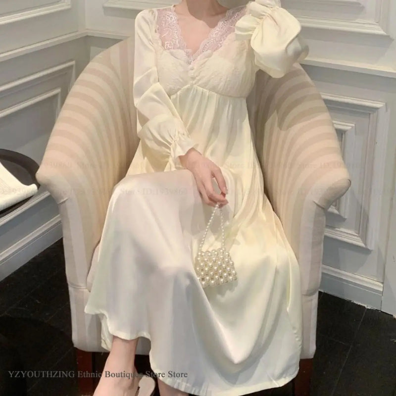 Women Long Sleepdress Nightgown Elegant Retro Court Style Nightdress Home Dressing Gown Spring Summer Rayon Sleepwear Loungewear
