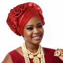 Moda feminina elástico plissado turbante africano boné senhora cabeça envolve nigeria casamento auto gele headtie festa chapelaria chapéu