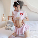 Lingerie sexy feminina enfermeira uniforme rosa renda uniforme saia superior chapéu terno conjunto pijamas roupa interior noite clube wear para meninas