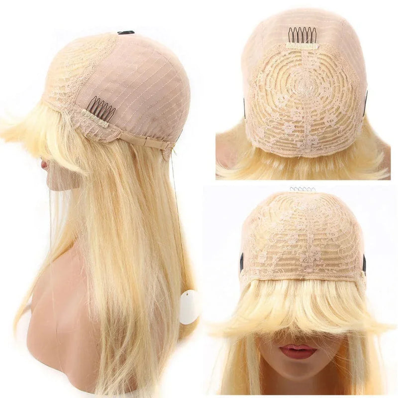 Ready To Wear 613 Honey Blonde Human Hair Wigs With Bangs Full Machine Made Brazilian Human Hair Extension For Women