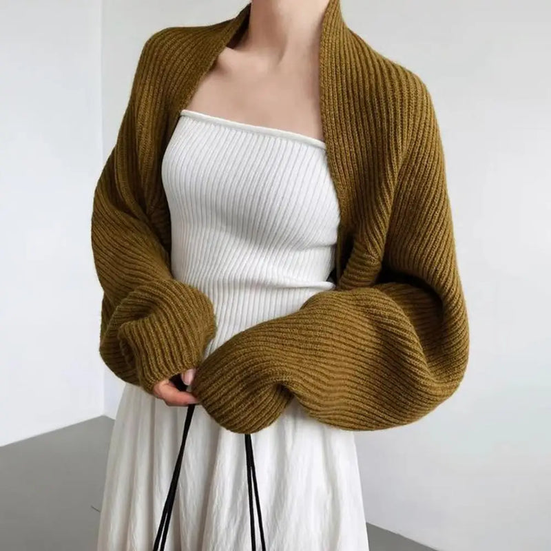 Women Knitting Coat Short Style Shawl Coat Knitted Cardigan Shawl Loose Bat Sleeves Solid Color Autumn Winter Wear