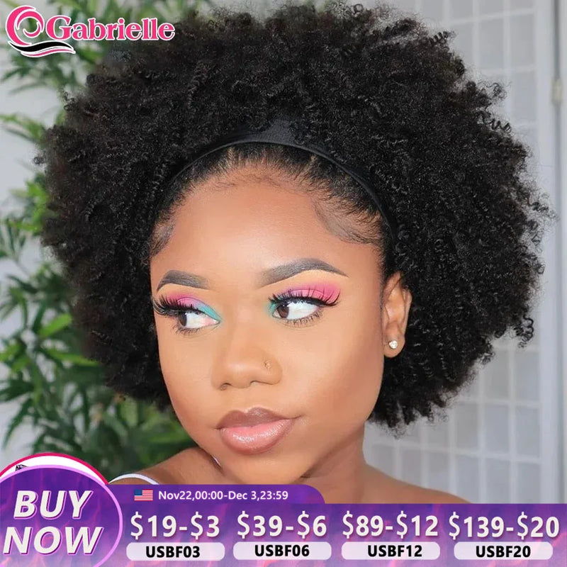 Afro Kinky Curly Headband Wigs for Women Cheap Human Hair Wigs 180% Density Head Band Half Wigs Brazilian Remy Hair Gabrielle