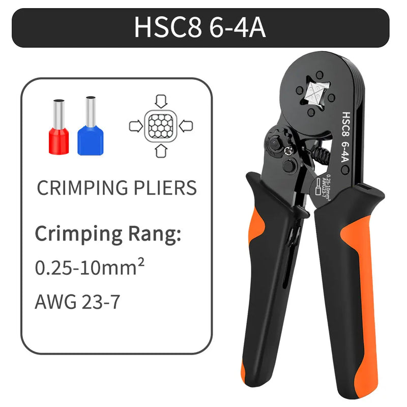 Hexagonal Auto-Ajustável Ratchet Virola Crimping Tool Kit, Crimper Kit com Mangas Virola, Terminais de Fio, 23-7AWG, 0.25-10 mm2