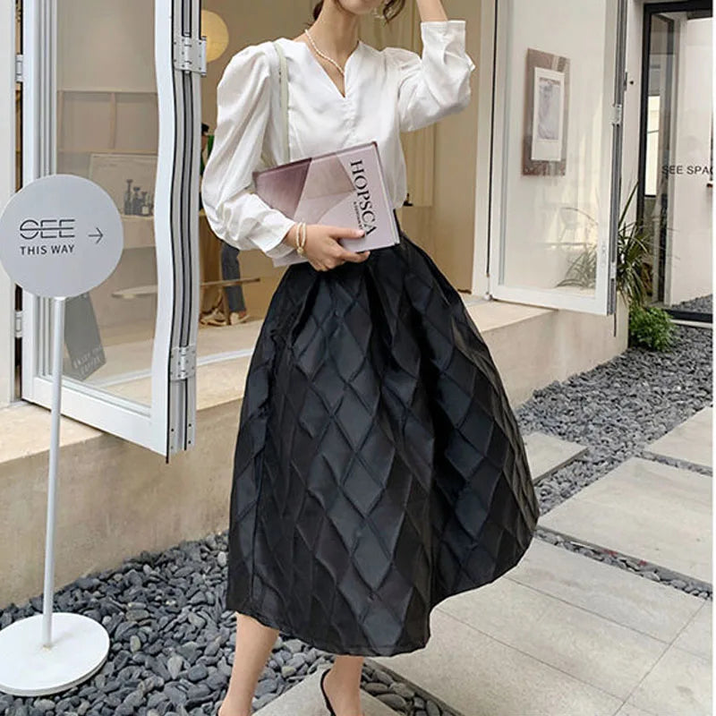 High-End Temperament Jacquard Hollow Out Elastic Waist Irregular Skirts 2023 Vintage All-match A-line Skirt Streetwear Long Skir