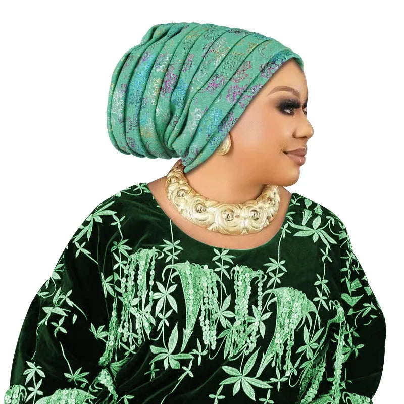 Fashion Wedding Geles African Headtie Auto Gele Turbans for Women Fabric Muslim Headwear Headpiece Female Head Wraps