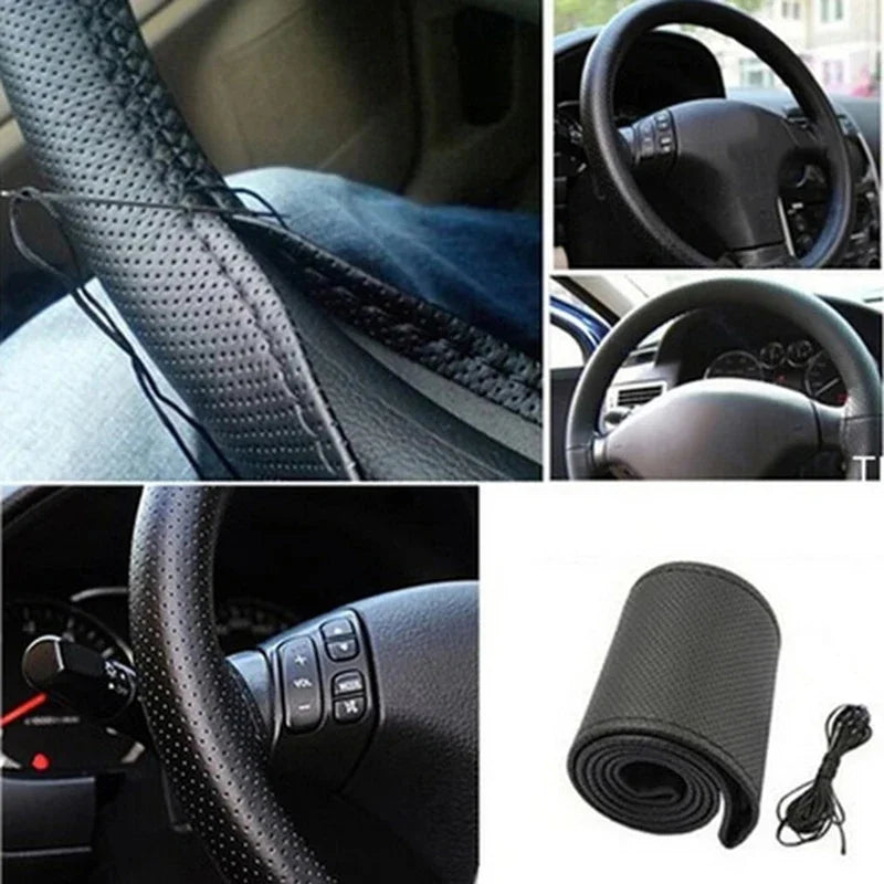 Car Steering Wheel Cover Needles And Braid Thread Artificial Leather Car Covers Suite 2 Color DIY Texture Soft Auto Accessories