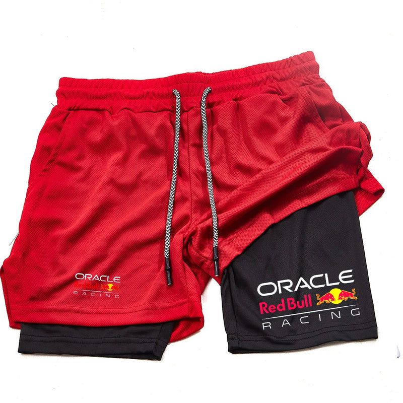 Red Bull 2-in-1 men's sports shorts, casual, quick-drying, double-layer breathable, perfect for summer running and fitness
