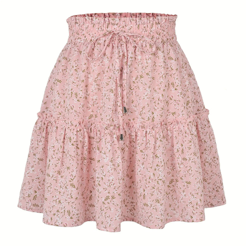 Women Floral Print A-Line Skirt Summer Lady High Elastic Wiast Little Daisy Vestidos LDY-WW4648