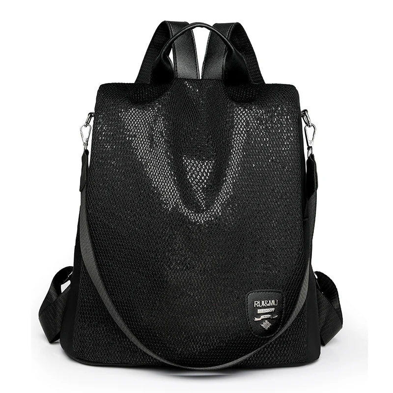 New Multi Functional Womens Backpack Large Capacity Nylon Material Women Anti Theft Bookbag Trendy Retro Female Shoulder Bag Sac