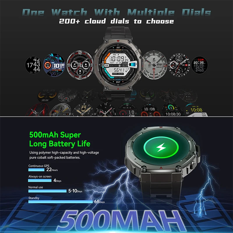 Novo t-rex 3 banda dupla gps militar relógio inteligente 48mm 10atm resistente à água 500mah bateria bússola altímetro smartwatch para huawei