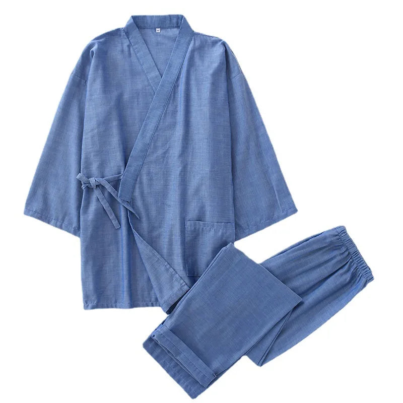 Couple Cotton Pajamas Suit Japanese Style Kimono Yukata Sleepwear Tops Pants Set Indoor Home Bathing Costume Women Men Gift