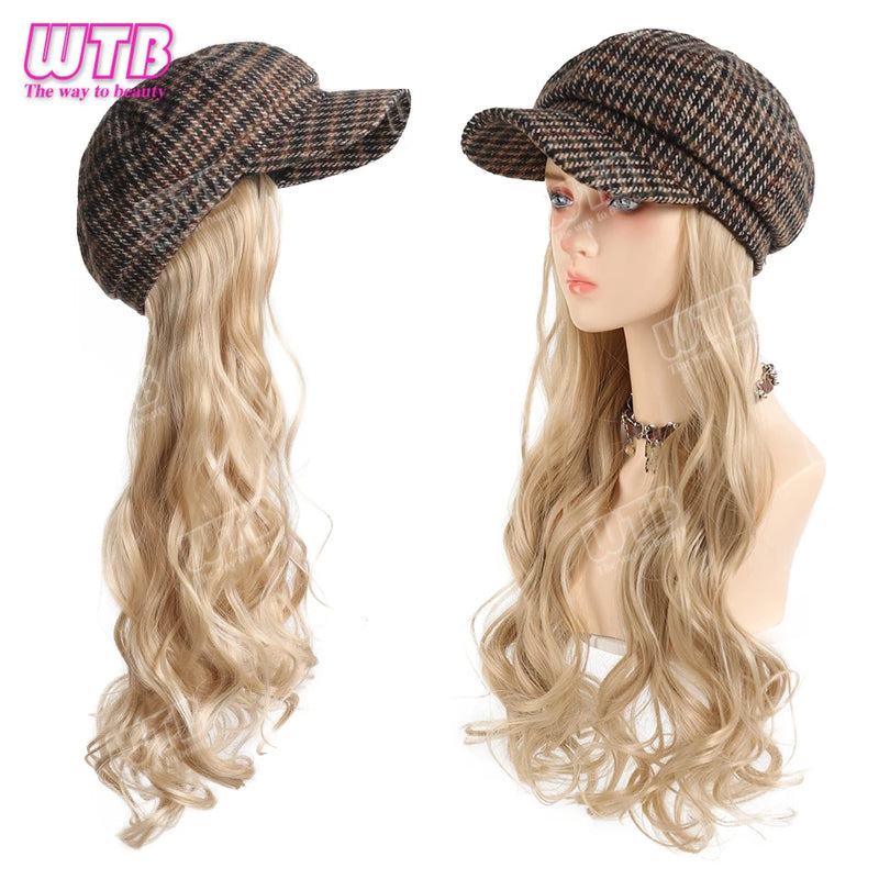 WTB Wavy Curly Hair Hat Wig Long Hair Black/Golden Beret Autumn Winter Hat Chemical Fiber Wig Hair Extensions Hair Accessories