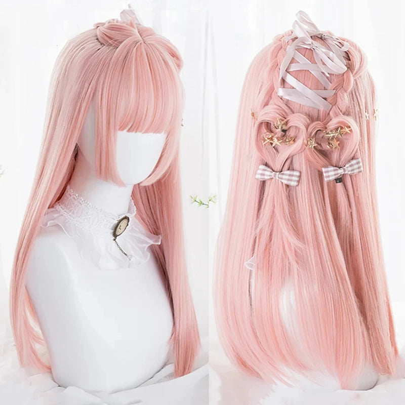 OLACARE  Synthetic Long Straight Lolita Wig with Bang Black Red Two-Tone Cosplay Party Halloween Christmas Wavy Curly Wig