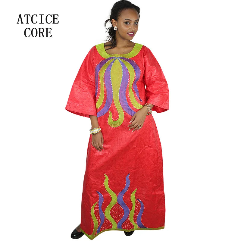 African Dre ss for Women Plus Si ze Embroidery Weddi ng Guest Long Maxi Dress with Scarf