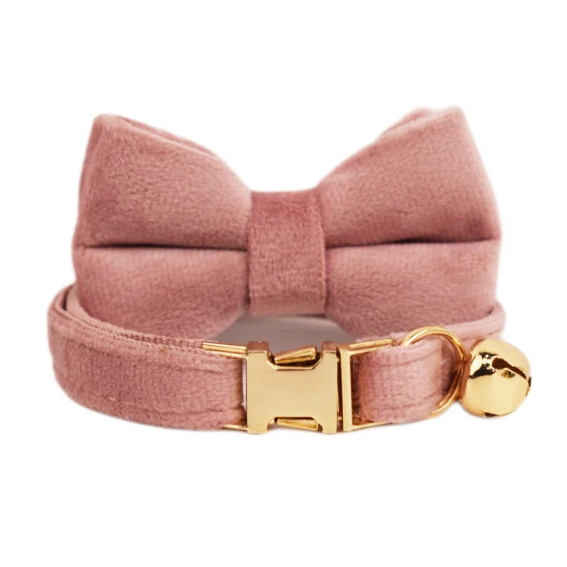 Cat Supplies Velvet Cat Collar Personalized Cat Collar with Name Plate Bell Bow tie Custom Engrave Collars for Cat