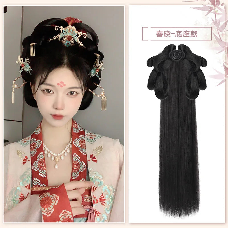 AOSI Synthetic Wei And Jin Style Warring States Robe Hanfu Wig Package Integrated Bun Back Pressed Back Hair Ancient Style