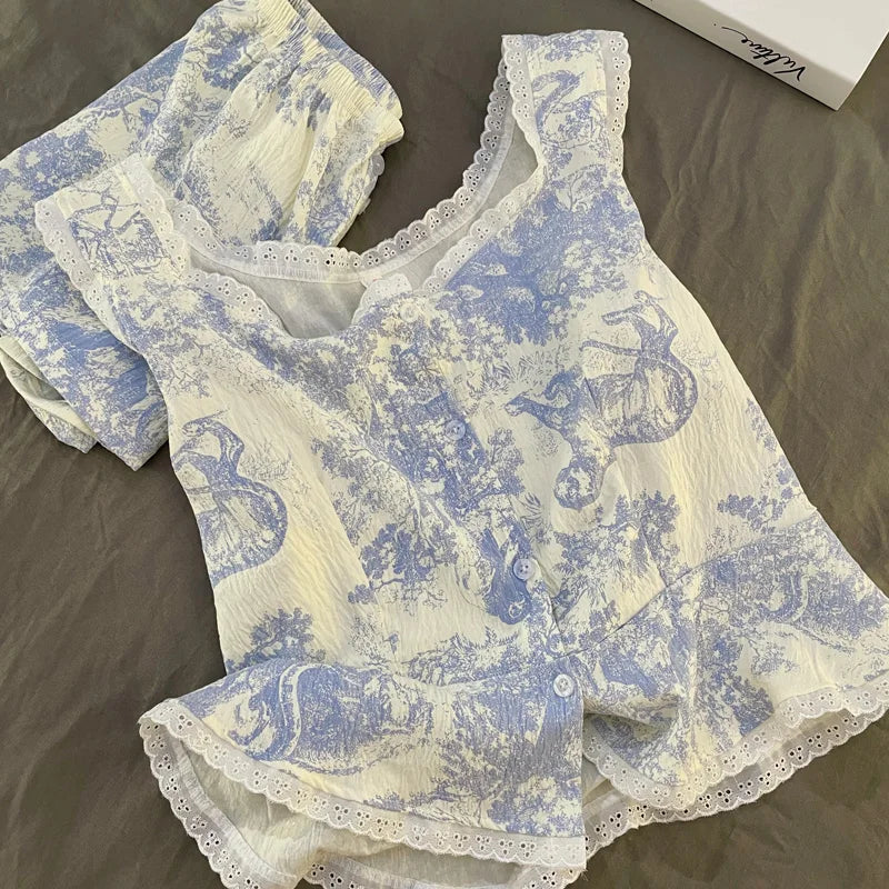 Summer Svel Women's Spwear Set Home Clothes Small Lace Trim Top And orts Outfit Lightweight Cloud Cotton Nightgown