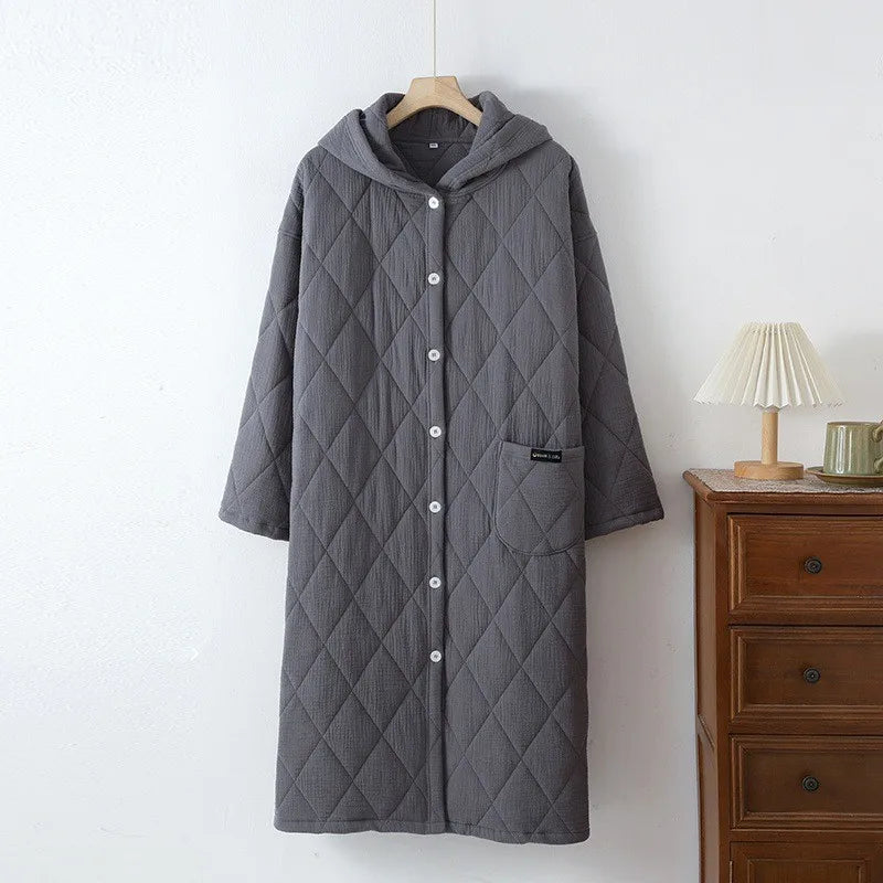 Autumn Winter Women Warm Cotton with Filler Robe Ladies Hoodie Bathrobe Female Long Sleeve Dressing Gown Robes Home Clothes