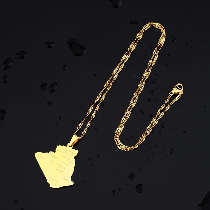 Africa Algeria Map City Pendant Necklace Stainless Steel Men Women Ethnic Maps Jewelry African Gift
