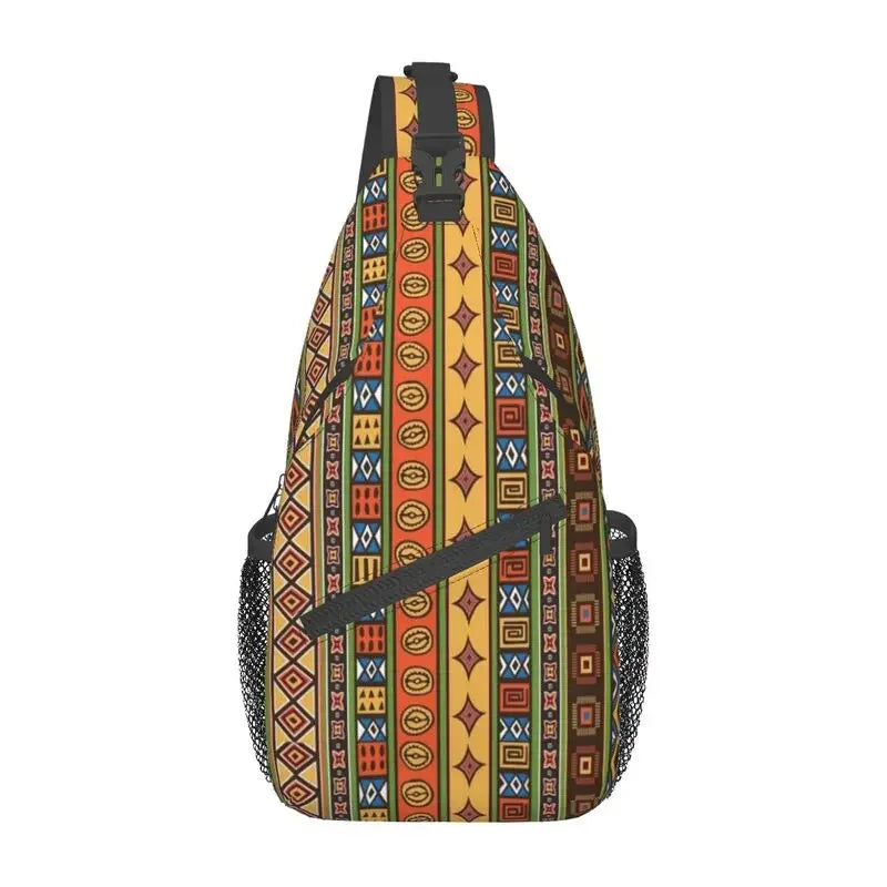 African Kente Cloth Design Sling Bag for Traveling Traditional Africa Ethnic Pattern Chest Crossbody Backpack Shoulder Daypack