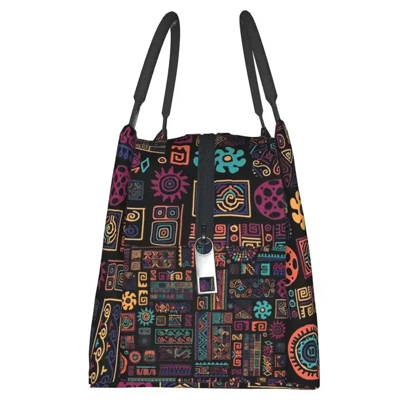 African Ethnic Tribal Pattern Insulated Lunch Bags for Women Africa Ankara Print Cooler Thermal Bento Box Office Picnic Travel