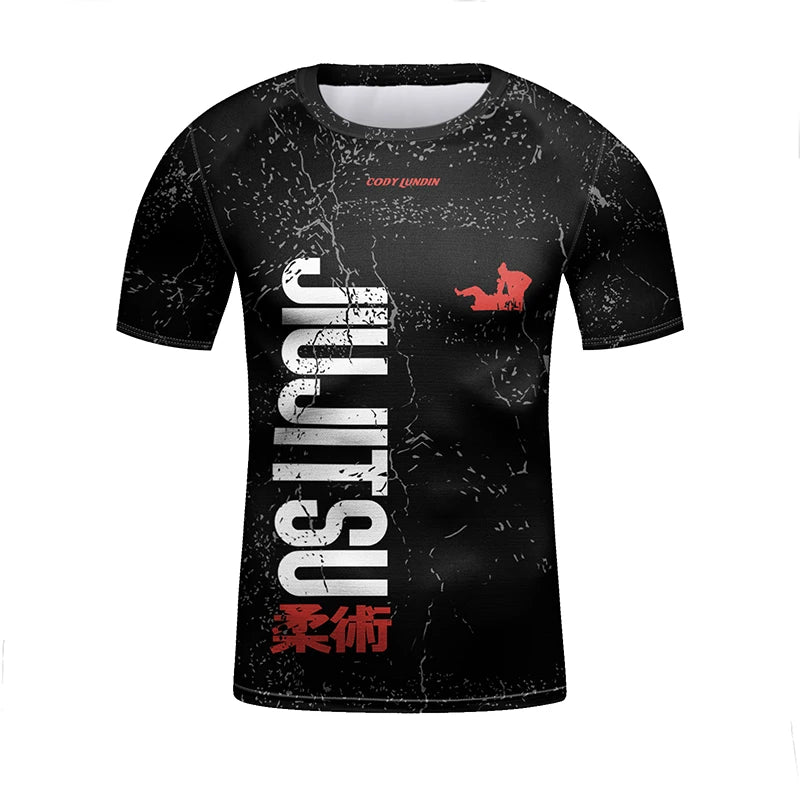 Nova criança jiu jitsu mma rashguard camiseta + calça + shorts 3d bjj gi kickboxing camisas apertadas meninos crianças muay thai boxe roupas esportivas
