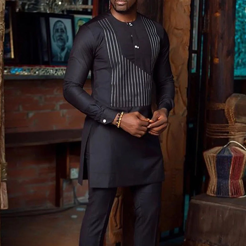 2025 Spring Summer Fashion Style African Men Long Sleeve Polyester Plus Size T-shirts Dashiki Africa Men Clothing M-4XL No Pant