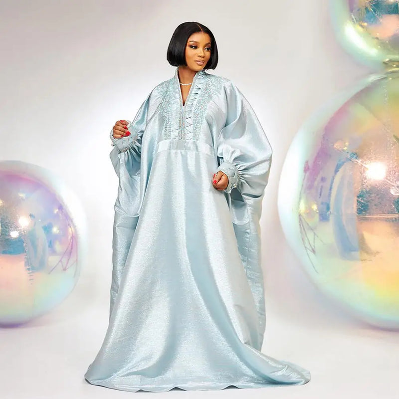 fashion turkey dresses for woman luxury elegant 2025 V-neck rhinestones dresses for church boubou  african dresses