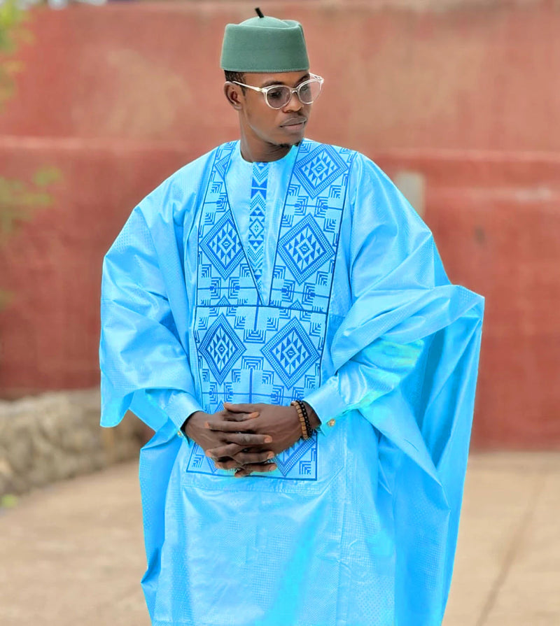 African Clothing For Men Traditional Bazin Riche Embroidery Design Top Long Sleeve 3 Piece Set
