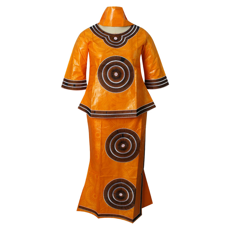 Vestidos africanos para mulheres, top de manga 3/4 com envoltório e cachecol, 3 peças, um conjunto de 2 tamanhos menor do que nos tamanhos