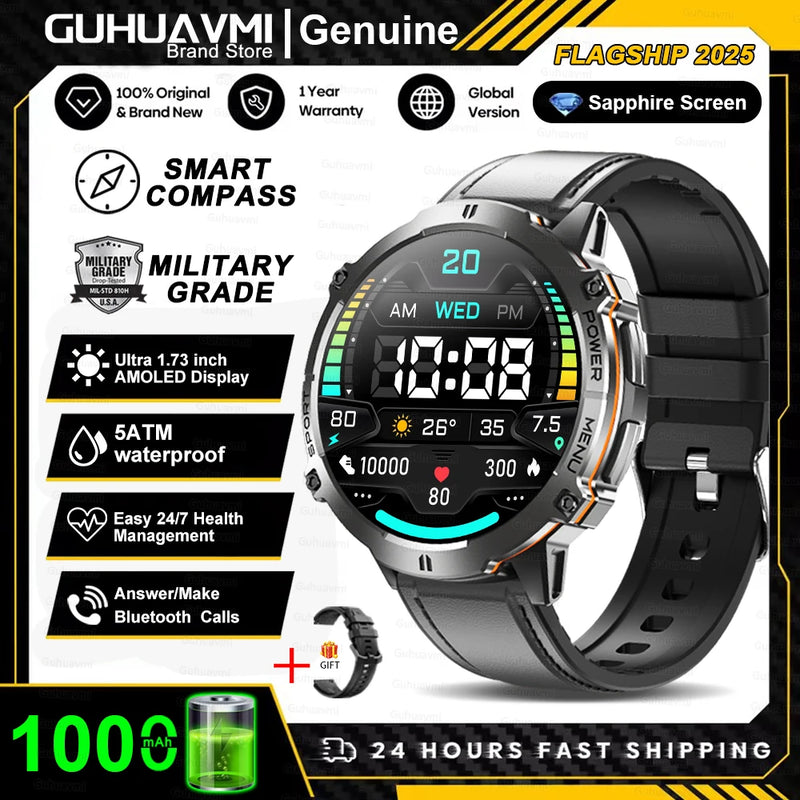 T-rex 3 grau militar 1000mah bateria relógio inteligente 10atm à prova dwaterproof água gps bússola altímetro chamada amoled masculino nadar esportes smartwatch