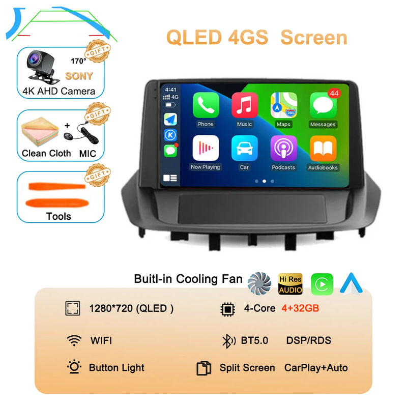 Android 14 For Renault Fluence 1 2009 - 2017 Multimedia Monitor Carplay Auto WIFI Navigation Player Video Stereo GPS Radio QLED