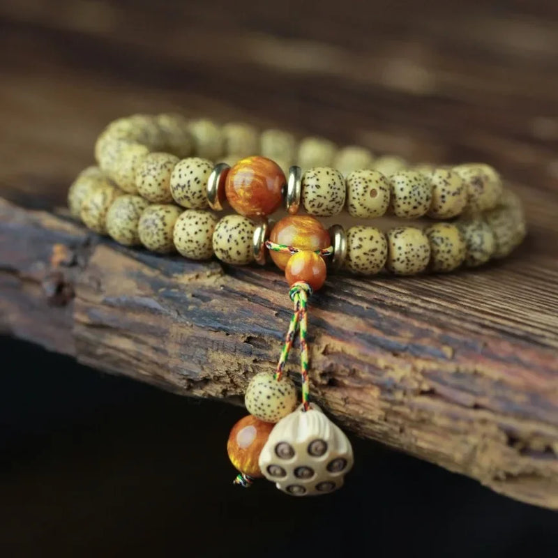 Original DIY Design Handmade Milled Lotus Seed Buddhist Beads Bracelet Woven Hand Chain Prayer Beads Jewelry Accessories