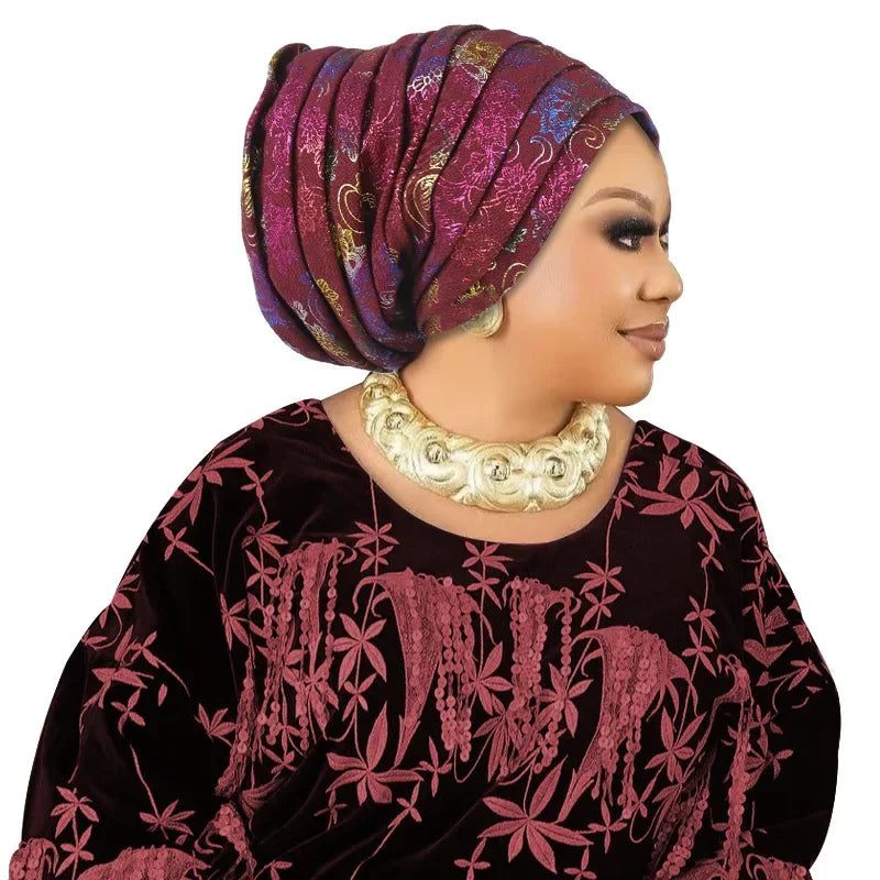 Fashion Wedding Geles African Headtie Auto Gele Turbans for Women Fabric Muslim Headwear Headpiece Female Head Wraps