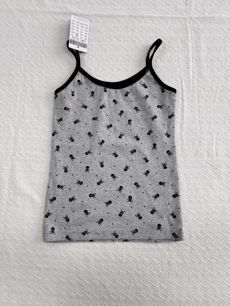 Skulls Print Home Cozy Pants Sets Women Sleeveless Cropped Tank Top+Straight Trouser Suits Casual Sweet Pajama Two-piece Set New