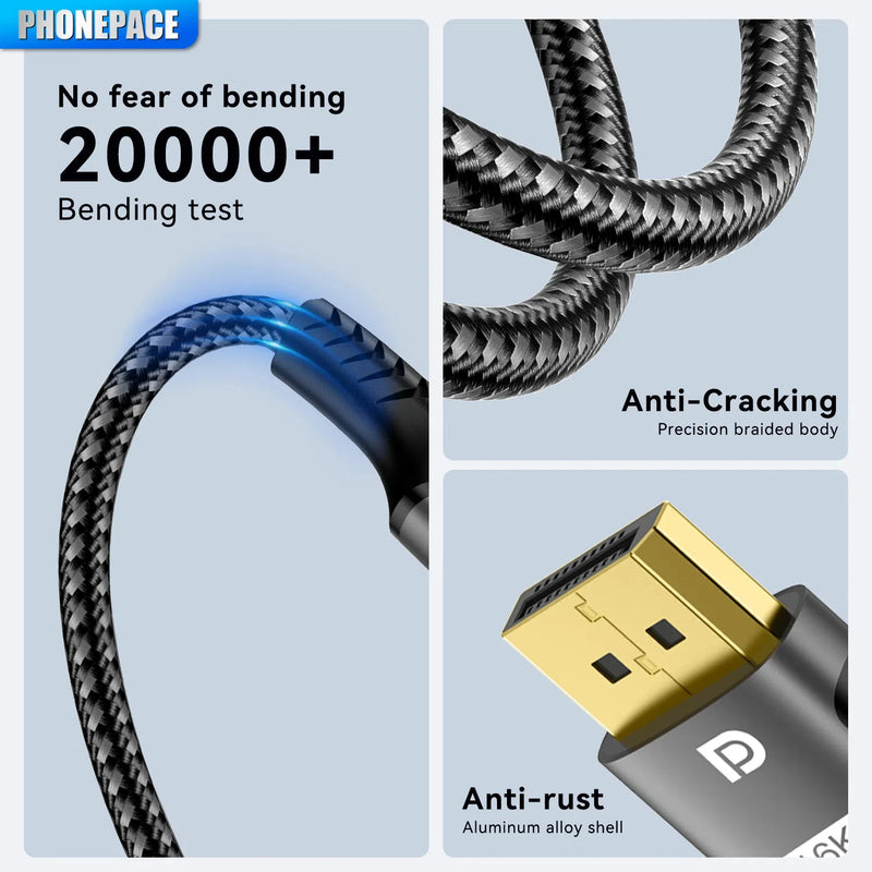 HDMI Cable 16K DP 2.1 8K@120Hz 4K@240Hz 80Gbps  HDR Video Audio  Display Port for Laptop TV Xbox Projector Gaming Monitor