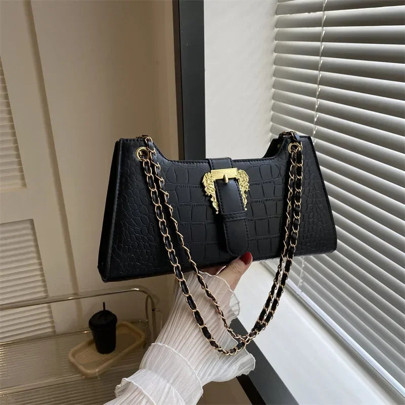 2024 Luxury Women's Chic Underarm Bags New Fashion Crocodile Pattern Chain Shoulder Bags Handbags Clutch Blue Green Armpit Bags